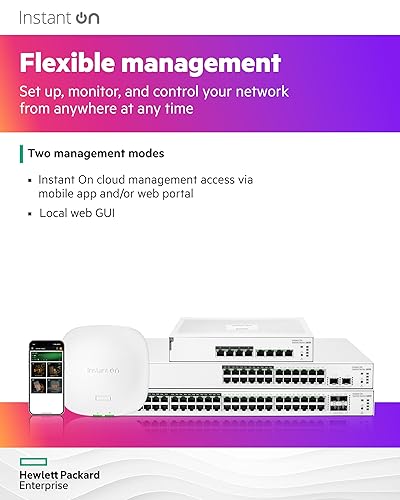 HPE Networking Instant On Switch Series 1830 48-Port Gb Smart-Managed Layer 2 Ethernet Switch with PoE | 48x 1G | 4X SFP | 24x CL4 PoE (370W) | Fan-Less | US Cord (JL815A#ABA)
