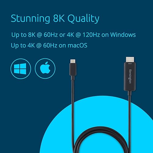 Kensington Premium USB C to HDMI Cable 6ft, 8K@60Hz or 4K@120Hz, (M/M) Unidirectional 8K Cable, for Thunderbolt 3/4 and USB-C Laptops & Tablets (K38343WW)