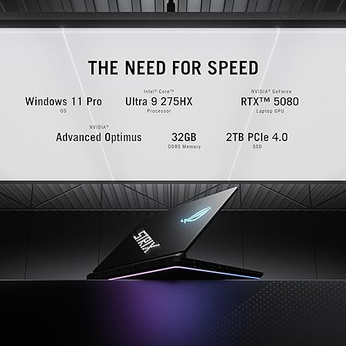 ASUS ROG Strix Scar 16 (2025) Gaming Laptop, 16” ROG Nebula HDR 16:10 2.5K 240Hz/3ms, NVIDIA GeForce RTX 5080, Intel Core Ultra 9 HX, 32GB, 2TB, G635LW-XS97