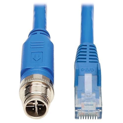 Tripp Lite M12 X-Code to RJ45 Cat6 Ethernet Cable (M/M), 1 Gbps, UTP, UL CMR-LP Certified for 60W PoE, Heavy-Duty IP68 Rating, 3.3 Feet / 1 Meter, (NM12-602-01M-BL) M12 to RJ45 3.3 ft / 1M