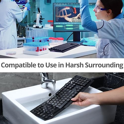 SIIG Wired Computer Washable Keyboard with 104-Keys, EN60601-1 & IP68 Compliant, Silicone Silent & Quiet, Industrial & Medical Grade (JK-US0U11-S1)
