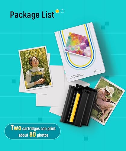 Liene Photo Printer Paper & Cartridge, 2 Ink Cartridge Refill & 80 Sheets Photo Papers, 4x6, Dye Sublimation, Water & Oxidation-Proof, Compatible w Printer, for Display, Framing, Scrapbook Liene Photo Paper 80sheets + 2 cartridges