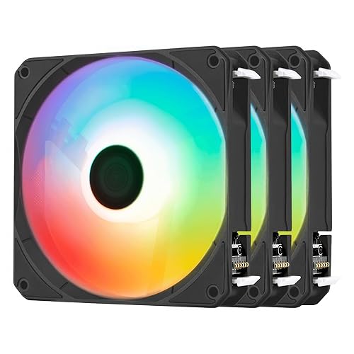 AeroCool Link 3-Pack Fan for PC Case, Triple Pack 120mm ARGB Fans, Daisy Chain Design, Silent Fan, Easy Fan Assembly and Disassembly, PWM 300-1500 RPM, Hydraulic Bearing, Black