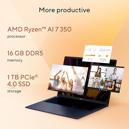 ASUS Vivobook 16 Laptop, Copilot+ PC, 16” WUXGA 60Hz Display, AMD Ryzen AI 7 350 with XDNA NPU, AMD Radeon Graphics, 16GB RAM, 1TB SSD, Quiet Blue, M1607KA-DS76 16” | AI 7 350