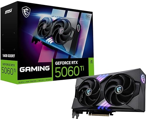 MSI Gaming RTX 5060 Ti 16G Gaming OC Graphics Card (16GB GDDR7,TBA-bit, Extreme Performance: TBA MHz, DisplayPort x3 2.1a, HDMI 2.1b, NVIDIA Blackwell Architecture)