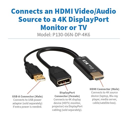 Eaton Electrical - P130-06N-DP-4K6 - Tripp Lite Series P130-06N-DP-4K6 DisplayPort/HDMI/USB Audio Video Cable - 7.10