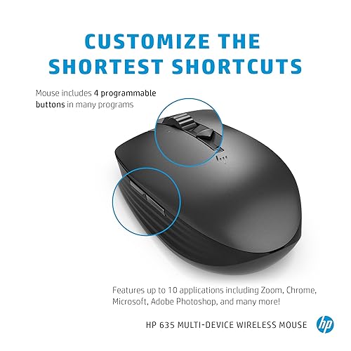 HP Wireless Multi-Device 635M Mouse - Travel Mouse - Wireless - Bluetooth - Black - USB - 4 Button(s)