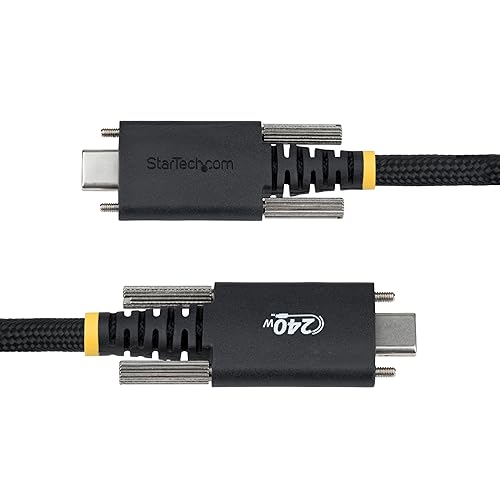 StarTech.com 10ft (3m) USB-C Charging Cable, Side Screw Locking, 240W (5A) PD EPR, Dual-Layer Silicone/Braided Jacket, Laptop Charger Cord, USB-IF Certified