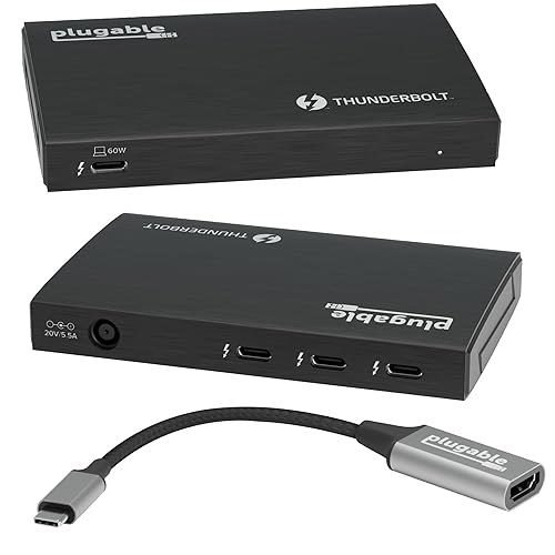 Plugable Thunderbolt 4 Hub | 60W Laptop Charging | 3X Thunderbolt 4 Ports | Dual 4K/Single 8K Displays | USB4 Compatibility - TBT4-HUB3C