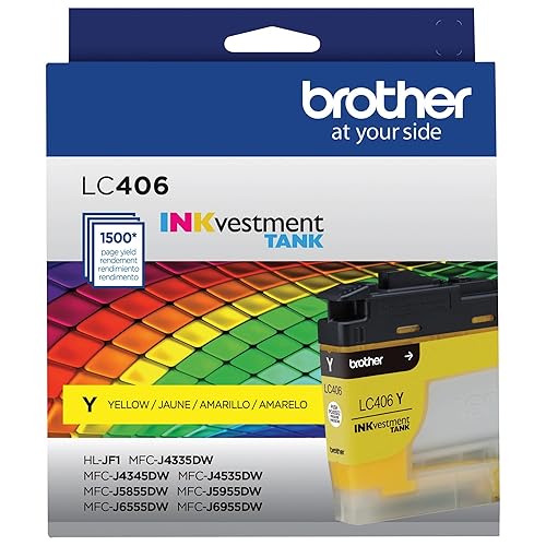 Brother Genuine LC406YS Standard Yield Yellow Ink Cartridge, Original Ink Replacement Cartridge, Ink for Brother Inkjet Printers MFC-J4335DW, MFC-J4535DW, MFC-J5855DW