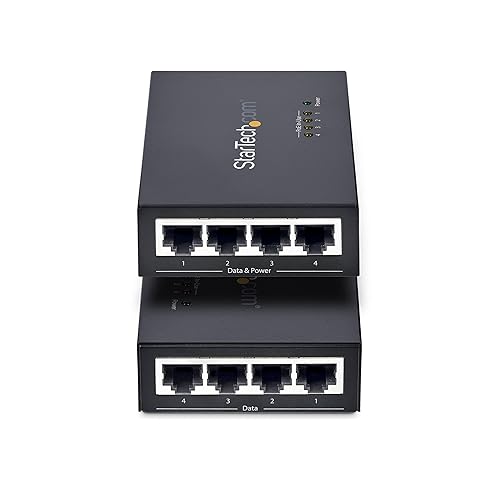 StarTech.com 4-Port Gigabit Midspan, PoE+ Injector, 802.3at and 802.3af, Wall-Mountable Power Over Ethernet Midspan, TAA
