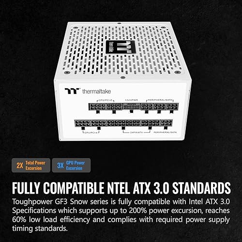 Thermaltake Toughpower GF3 Snow Edition 1200W 80+ Gold Full Modular SLI/Crossfire Ready ATX 3.0 Power Supply PCIe Gen.5 600W 12VHPWR Connector Included PS-TPD-1200FNFAGU-N 10 Year Warranty