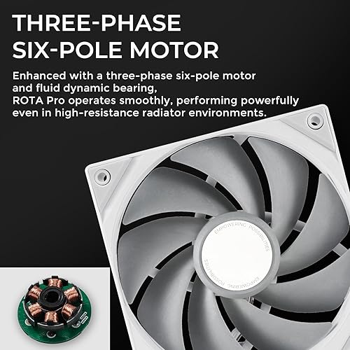 TRYX ROTA PRO 120 White 120mm 4-Pin PWM Case Fan, LCP Material FDB, 2250RPM, 81.32CFM Airflow, High-Performance Quiet PC Fan Rp120 Wh