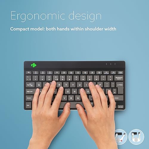 R-Go Compact Keyboard Bluetooth, with Break Software, Ergonomic Flat Design, Anti-RSI, Compatible with Windows/Mac OS, QWERTY (US), Black