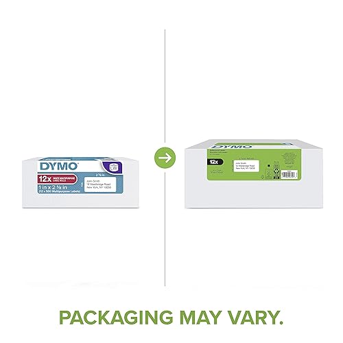DYMO Authentic LabelWriter Multi-Purpose Labels for LabelWriter Label Printers, White, 1'' x 2-1/8'' (30336), 12 Rolls of 500 12 Rolls of 500 Multipurpose Standard Packaging