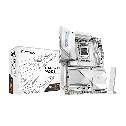 GIGABYTE X870E AORUS PRO ICE AMD AM5 LGA 1718 Motherboard, ATX, DDR5, 4X M.2, PCIe 5.0, USB4, WIFI7, 2.5GbE LAN, EZ-Latch, 5-Year Warranty