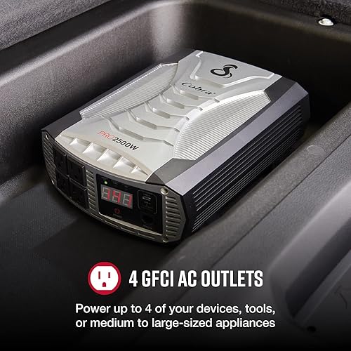 Cobra PRO 2500W Professional Grade Power Inverter, Portable – 2500-Watt Car Charger, 4 Grounded AC Outlets, 2 Fast Charge USB Ports and Remote Controller (CPIALCDG1) Compatible 2500 Watt
