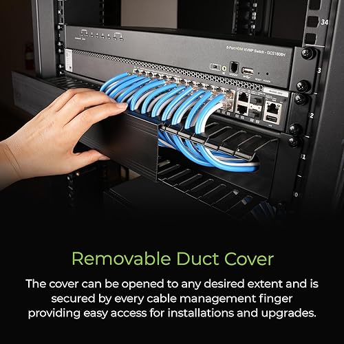 IOGEAR 2U 19 Horizontal Cable Management Duct with Cover and Mounting Screws, Slotted Finger Duct Wire Organizer for Server/Network/Equipment Rack and Cabinets GROHD2U