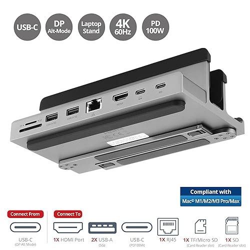 SIIG USB C Universal Laptop Docking Station Stand, iPad Adapter Hub, HDMI 4K 60Hz, PD 100W, MacBook Air/Pro, Windows Laptops, Chromebook Compatible (CE-MTDK21-S1)