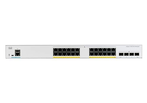 Cisco Catalyst 1000-24P-4X-L Network Switch, 24 Gigabit Ethernet PoE+ Ports, 195W PoE Budget, 4 10G SFP+ Uplink Ports, Fanless Operation, Enhanced Limited (C1000-24P-4X-L)