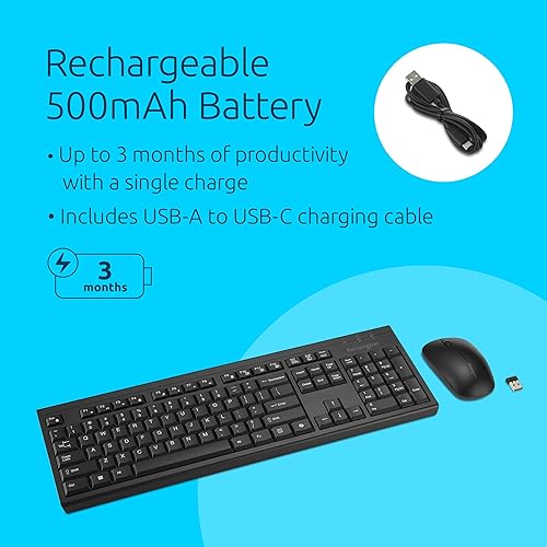 Kensington KM270 EQ Rechargeable Bluetooth Keyboard & Mouse Desktop Set, 2.4GHz & Bluetooth 5.0 Wireless Connection (K75560NA) Rechargeable Desktop Set