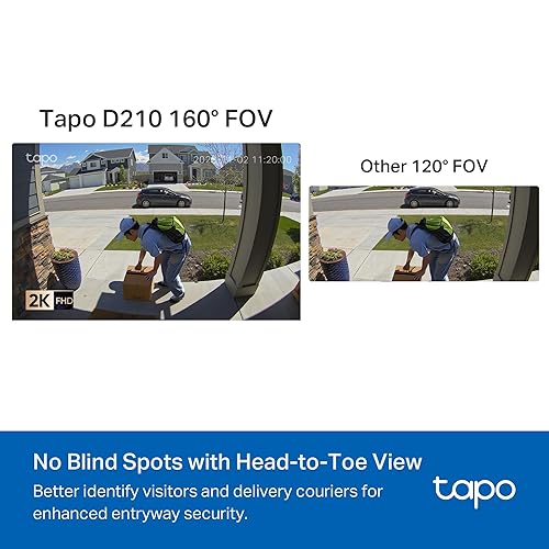 TP-Link Tapo Smart Video Doorbell Camera Wireless with Chime, 2K with Full Color Night Vison & Spotlights, No Monthly Fee, Ring Call, 160° Ultra-Wide View, Free AI Detection, Local Storage (Tapo D210) Battery Only, 2K 3MP