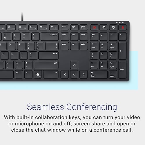 Dell KB525C Wired Collaboration Keyboard - USB-C & USB-A Versatile connectivity, 15 Programmable Shortcuts Keys, Collaboration Keys - Zoom & Microsoft Teams, Copilot Key, Silent Keys - Black
