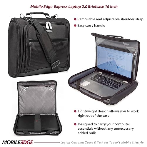 Mobile Edge Express 2.0 Laptop Briefcase Bag with Strap for Men and Women, Compatible with MacBook Pros and PC 16, Black 16 Inch