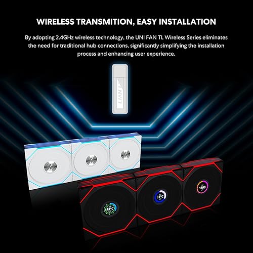 Lian Li UNI Fan TL 120 Wireless - Triple Pack (Reverse Blade) - 2.4 GHz Wireless Controller Included - Infinity Mirror Design - Controller Required - White (12RTL1W3W)