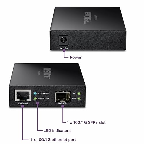 TRENDnet 10GBASE-T to SFP+ Fiber Media Converter, TFC-10GSFP, 1 x 10G RJ-45 Port, 1 x 10Gbps SFP+ Slot, SFP+ to 10G RJ-45, Power Adapter Included 10G SFP+