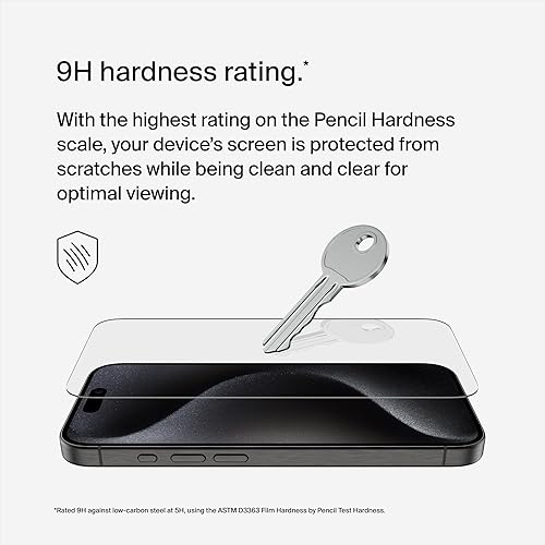 Belkin ScreenForce TemperedGlass Treated Screen Protector for iPhone 15 Pro - Slim & Scratch-Resistant - Includes Easy Align Tray for Bubble Free Application