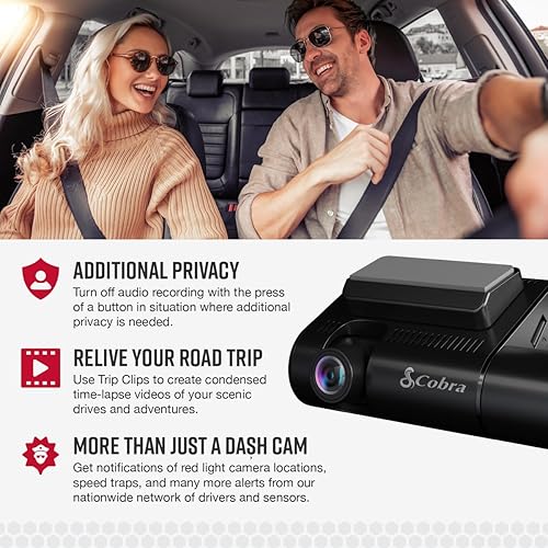 Cobra Smart Dual View Front and Cabin Dash Cam (SC 220C) - QHD 1440P Resolution, 360 Alerts, Parking Live View, Incident Reports, Emergency MayDay, 16 GB SD Card Included, CarPlay & Android Auto