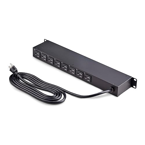 StarTech.com 8-Outlet Horizontal Rack Mount PDU, 1U Power Strip, Outlet On/Off Switches, 15A Breaker, 8ft/2.4m Cord NEMA 5-15