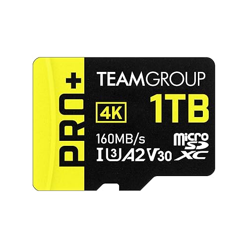 TEAMGROUP A2 Pro Plus Card 1TB Micro SDXC UHS-I U3 A2 V30, R/W up to 160/110 MB/s for Nintendo-Switch, Steam Deck, Gaming Devices, Tablets, Smartphones, 4K Shooting, with Adapter TPPMSDX1TIA2V3003 1TB PRO PLUS A2 U3 V30