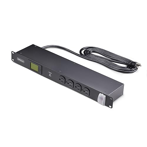 StarTech.com 16-Outlet Horizontal Rack Mount Metered PDU, 1U Server Power Strip w/Surge Protector, 8ft/2.4m Power Cable, TAA 16 Outlets | 15A