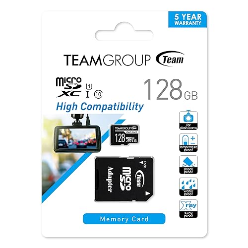 TEAMGROUP Dash Card 128GB for Dash Cam MicroSDXC UHS-I U1 High Compatibility Flash Memory Card with Adapter for Outdoor, Sports, Full HD Shooting TDUSDX128GUHS03