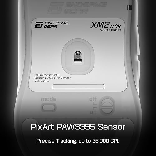 End Game Gear XM2w 4k Wireless Gaming Mouse - Lightweight 62g, Right-Handed, 2.4 GHz/USB-C, PixArt PAW3395 Optical Sensor, 26K DPI, 4K Dongle Included, White Frost EGG-XM2W-4K-WHT