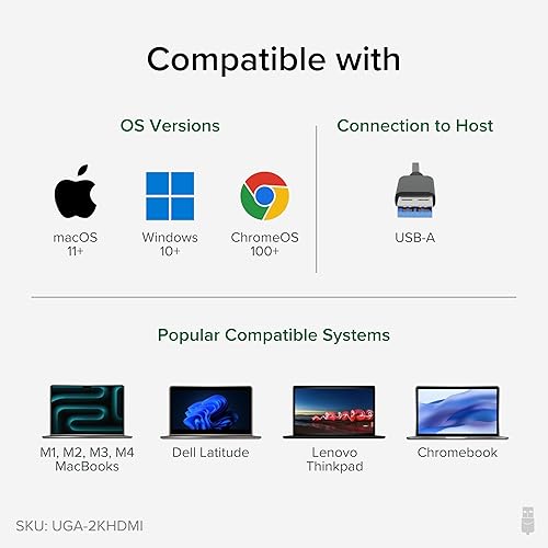 Plugable USB 3.0 to HDMI Video Graphics Adapter – DisplayLink Certified for Multiple Monitors up to 2560x1440 – External USB to HDMI Adapter Compatible with Windows 11, 10, 7, XP, and macOS
