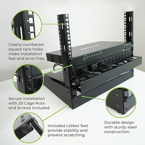 IOGEAR 8U 19 Open Frame Desktop Rack, 110 lb Capacity for AV/Network/Data/IT Equipment, GRDH8U