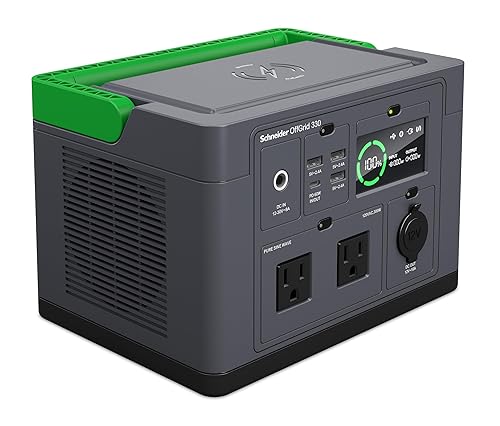 Schneider OffGrid Portable Power Station 300W, PPS330, Lightweight 332Wh Solar Generator: 2 AC Outlets, 60W USB-C PD Output, Wireless Charging, LED Light, for Camping, RV, Home Backup