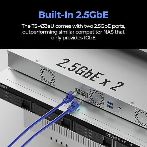 QNAP TS-433eU Compact 1U Short-Depth rackmount 2.5GbE NAS, Affordable Edge Storage with NPU Acceleration (Diskless)