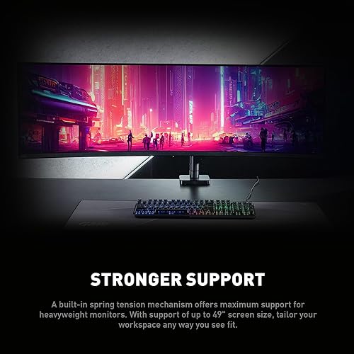 MSI MAG MT201 - Premium Heavy Duty Single Monitor Stand Arm, Supports 17-49 Screens and 44 lbs, VESA Compatible, Adjustable Spring Assisted Mount, Clamp & Grommet, Quick Release Plate - Black