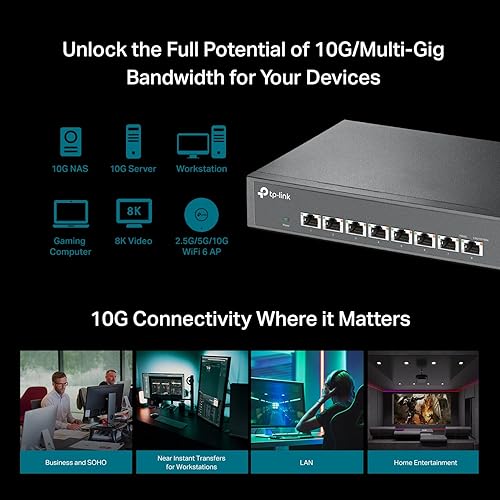 TP-Link TL-SX1008 | 8 Port 10G/Multi-Gig Unmanaged Ethernet Switch | Desktop/Rackmount | Plug & Play | Sturdy Metal Casing | Limited Lifetime Protection | Speed Auto-Negotiation 8 Port | 10G