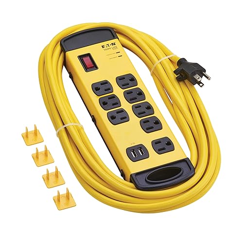Eaton Tripp Lite Series 8-Outlet Industrial Heavy Duty Power Strip Safety Surge Protector - 2 USB-A Ports, 25 ft. Cord, 1960 Joules, Metal Housing