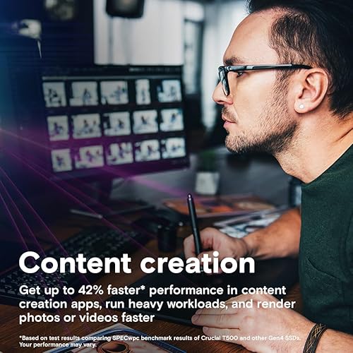 Crucial T500 4TB Gen4 NVMe M.2 Internal Gaming SSD, Up to 7000MB/s, Laptop & Desktop Compatible + 1mo Adobe CC All Apps - CT4000T500SSD3 4TB T500