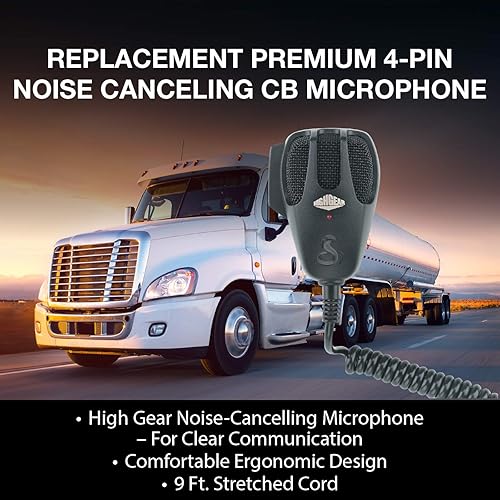 Cobra HG M77 Premium Replacement Noise Canceling CB Microphone (Black) – 4 Pin Connector, 9 Foot Cord, Heavy Duty ABS Shell, Wire Mesh Grille, Left Side Push to Talk, Chrome Connector, One Size Standard Packaging