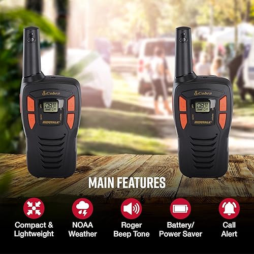 Cobra ACXT145 Compact and Lightweight Walkie Talkies for Adults & Compatible Cobra Surveillance Headset: Rechargeable, 22 Channels, Long-Range, 2 Two-Way Radios, 2 Headsets, Black/Orange ACXT145 Walkie Talkie 2 Pack + Headset 2 Pack