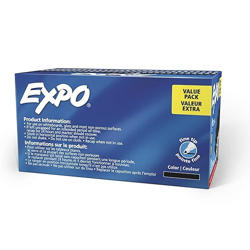 EXPO Dry Erase Markers, Low Odour Ink, Black, Fine Tip, 36 Count
