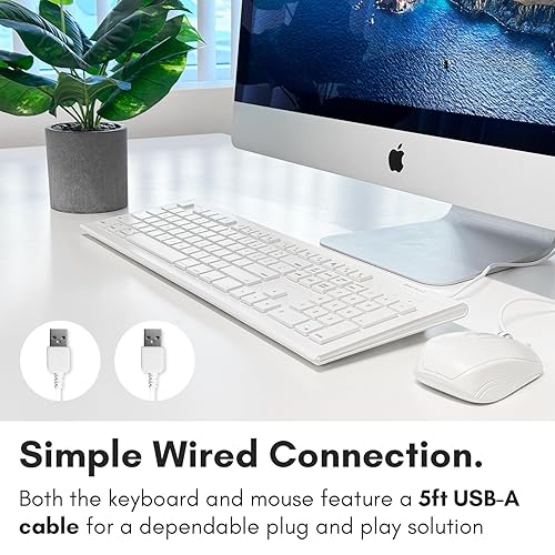 Macally 104 Key USB Wired Keyboard with Apple Shortcut Keys and 3 Button USB Optical Mouse Combo for Mac and Windows PC (MKEYECOMBO) Keyboard and Mouse