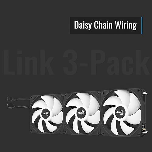 AeroCool Link 3-Pack Fan for PC Case, Triple Pack 120mm ARGB Fans, Daisy Chain Design, Silent Fan, Easy Fan Assembly and Disassembly, PWM 300-1500 RPM, Hydraulic Bearing, Black